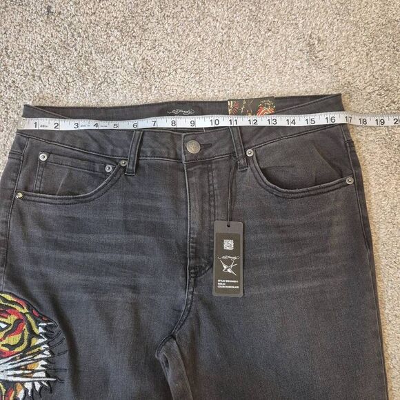 Ed Hardy Denim Tiger Head Embroidered Slim Flare Jeans Women's Size 32 - Picture 4 of 8